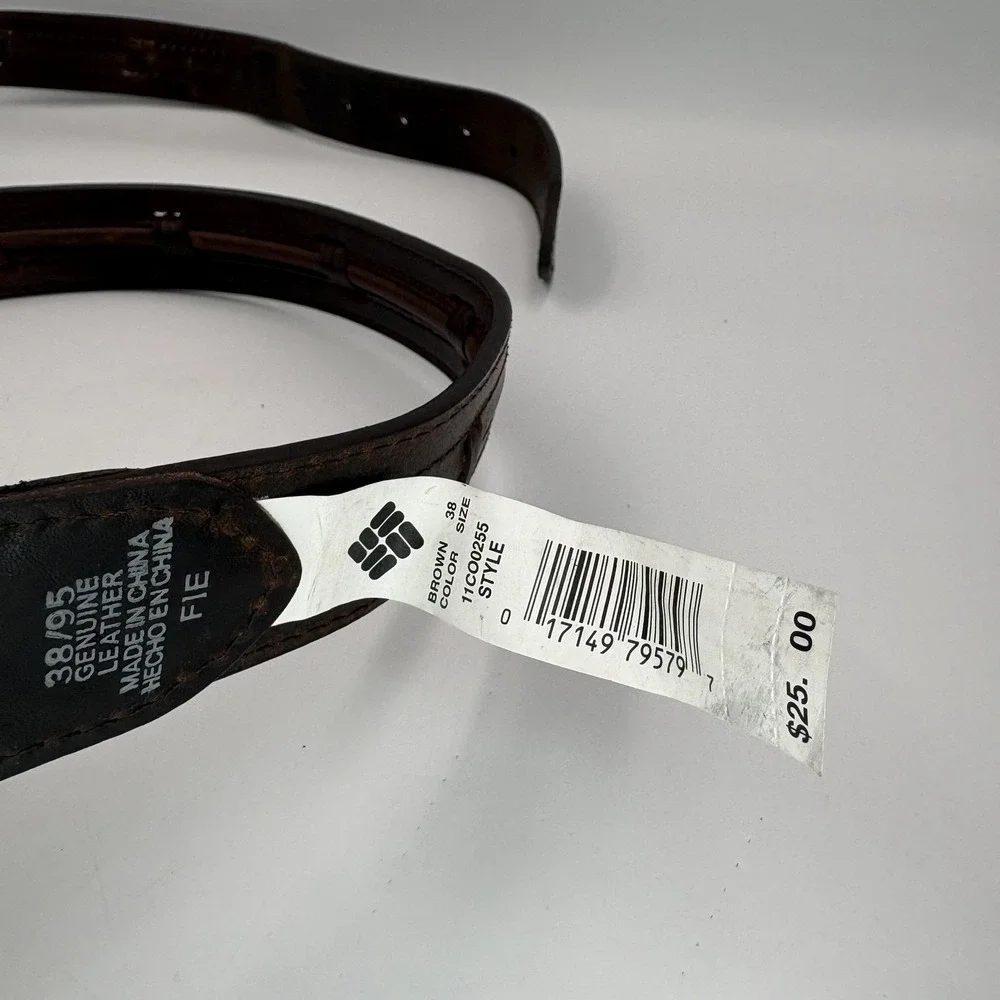 Columbia Leather Belt Mens 38 Brown Western Stitch Detail‎ Casual Buckle